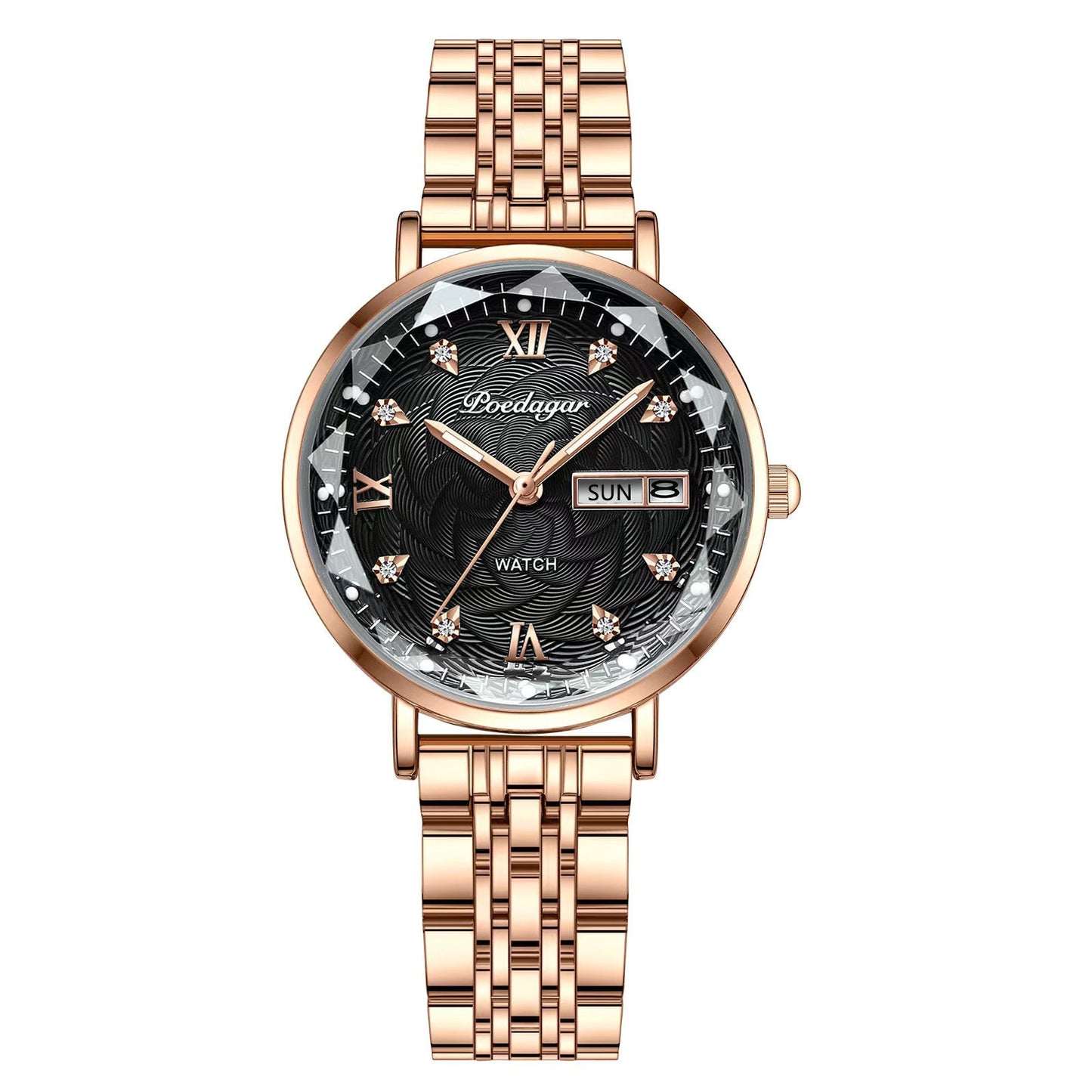 POEDAGAR Women's Mesh Rose Gold Luminous Watch