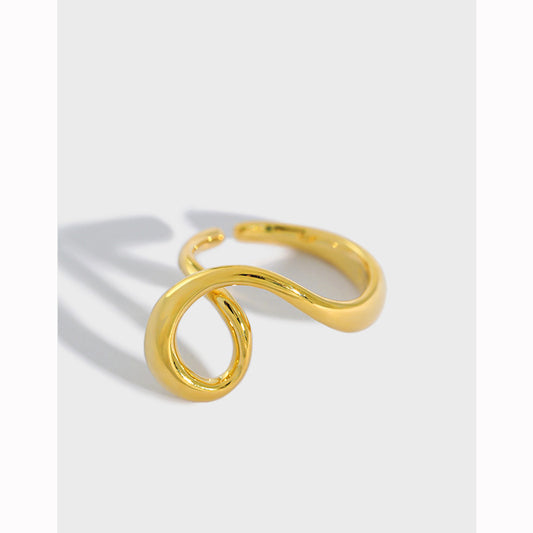 Anniversary Hollow Heart Knot 925 Sterling Silver Adjustable Gold Ring