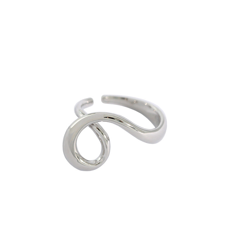 Anniversary Hollow Heart Knot 925 Sterling Silver Adjustable Rhodium Ring