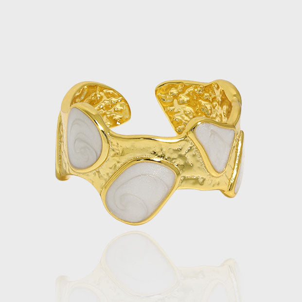 Irregular Epoxy Stones 925 Sterling Silver Gold Tone Adjustable Ring