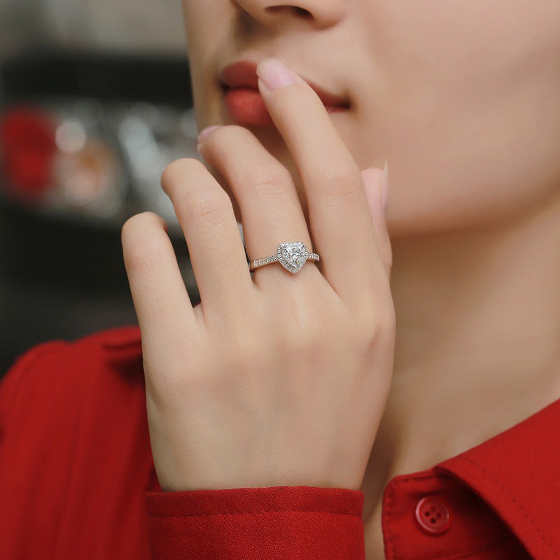 Model wearing Moissanite CZ Heart 925 Sterling Silver Ring