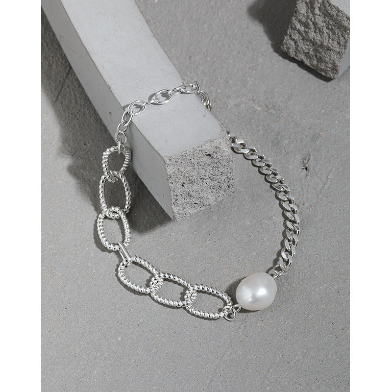 Natural Pearl Chain Baroque 925 Sterling Silver Bracelet