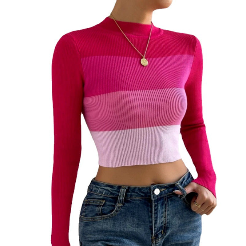 Women's Midriff Striped Slim-fit Sweater
