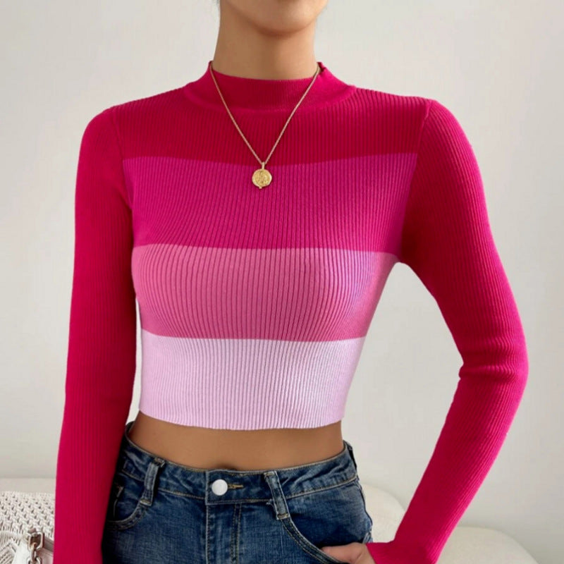 Embrace your bold style with this Women's Midriff Striped Slim-fit Sweater. An eye-catching striped pattern and slim fit add daring edge to your wardrobe. Take the plunge and show off your daring side!