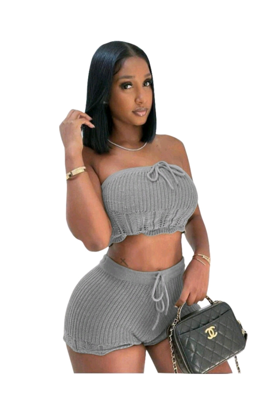 Women's Summer Casual Chic Knitted Tube Top Shorts Set