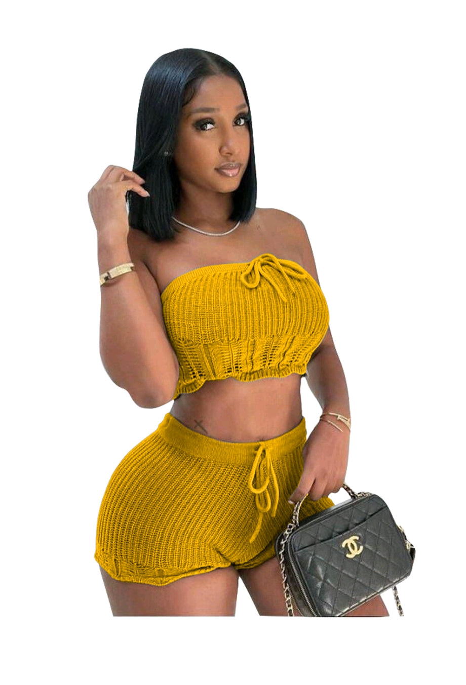 Women's Summer Casual Chic Knitted Tube Top Shorts Set