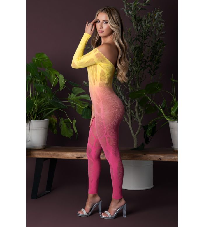 Seductive Magic Silk body stocking suit yellow side view