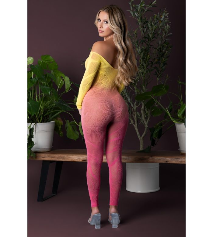 Seductive Magic Silk body stocking suit yellow back