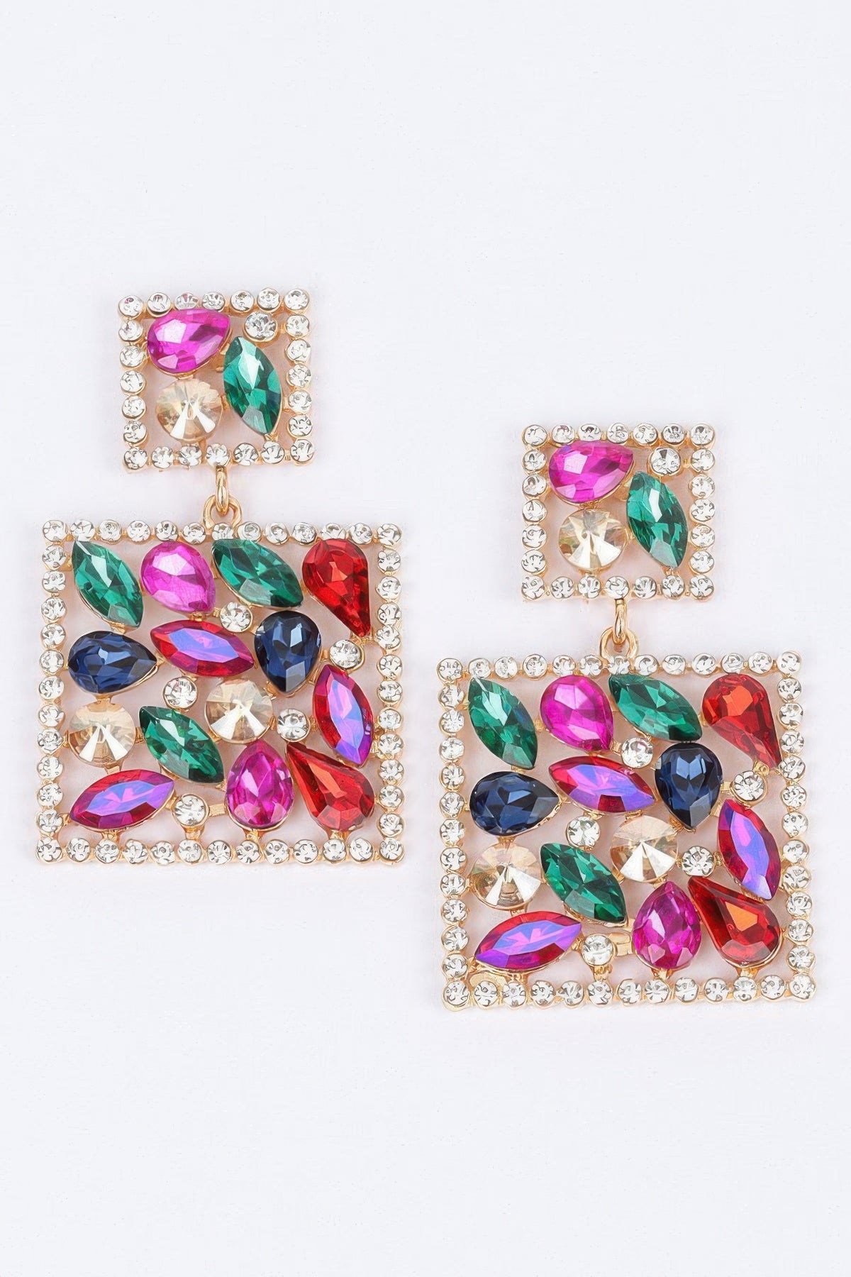 Multicolor rhinestone Sparkling Square Dangle Earrings