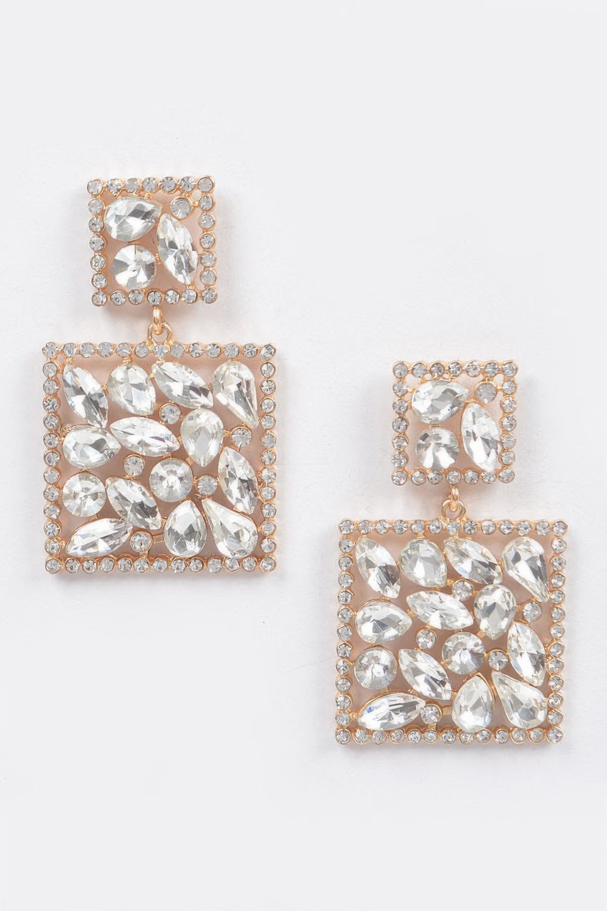 Clear rhinestone Sparkling Square Dangle Earrings