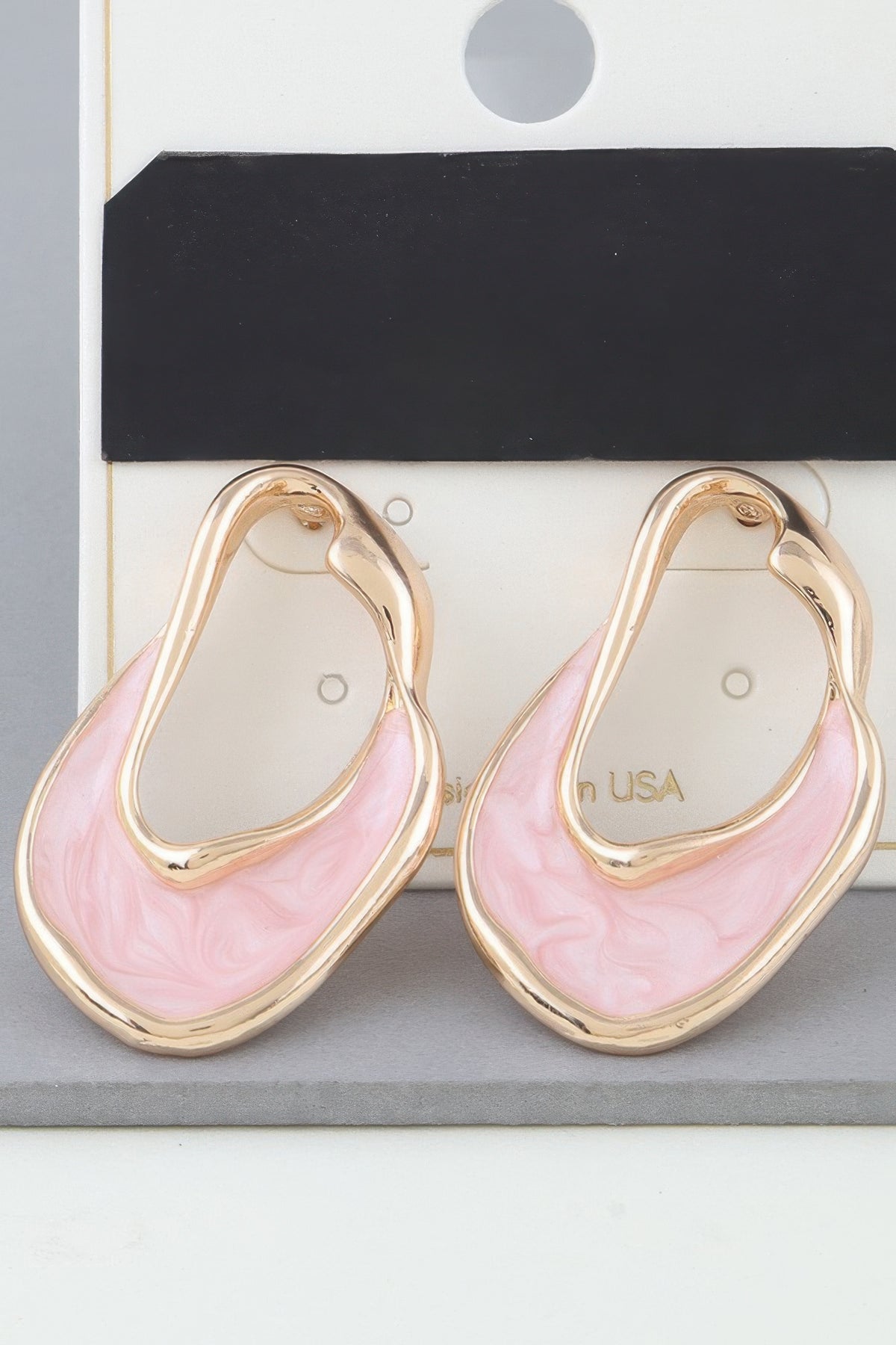 Gold pink Fluid Marble Art Earrings
