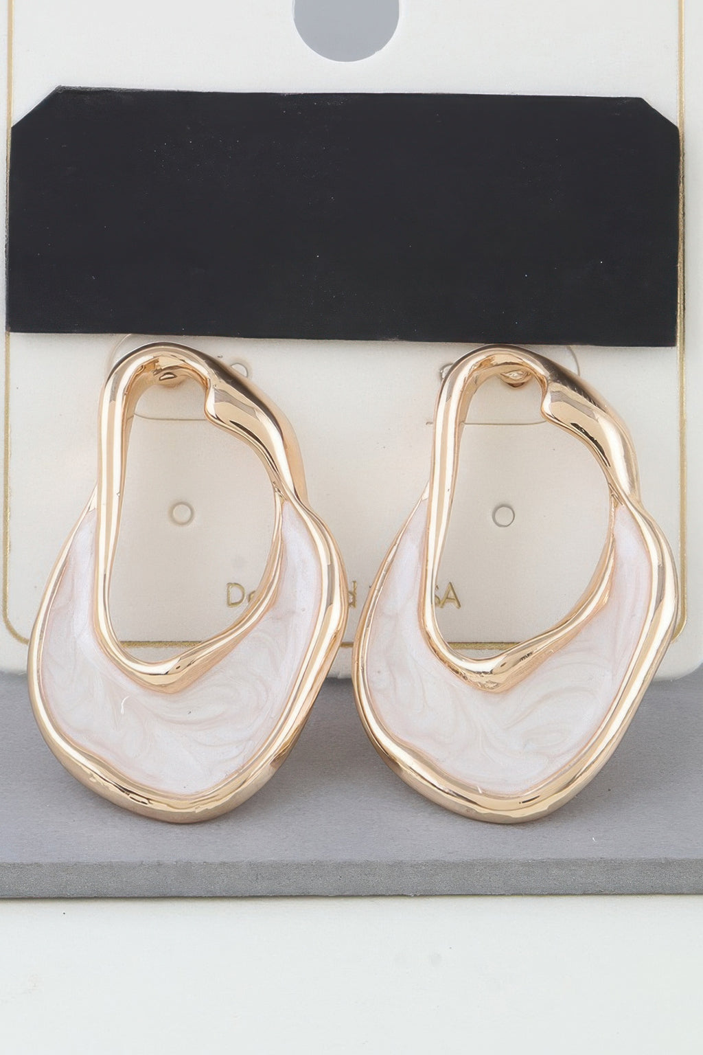 Gold white Fluid Marble Art Earrings