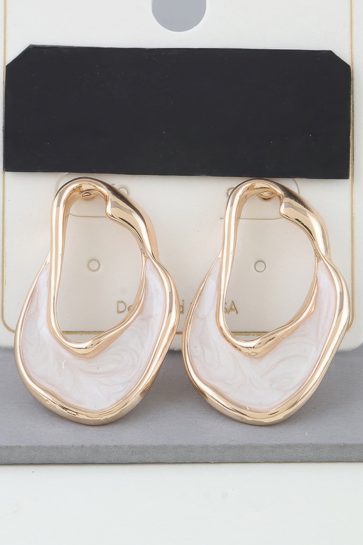 Gold white Fluid Marble Art Earrings