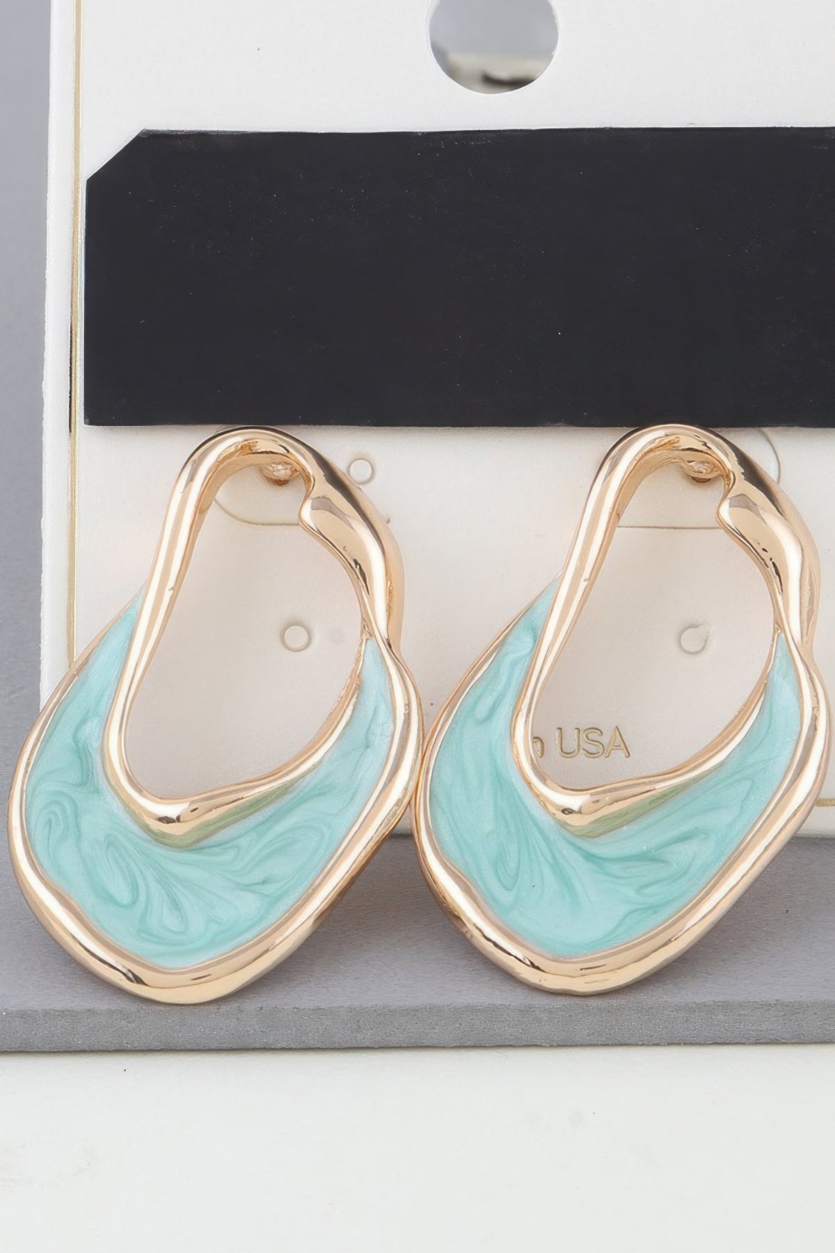 Gold mint Fluid Marble Art Earrings