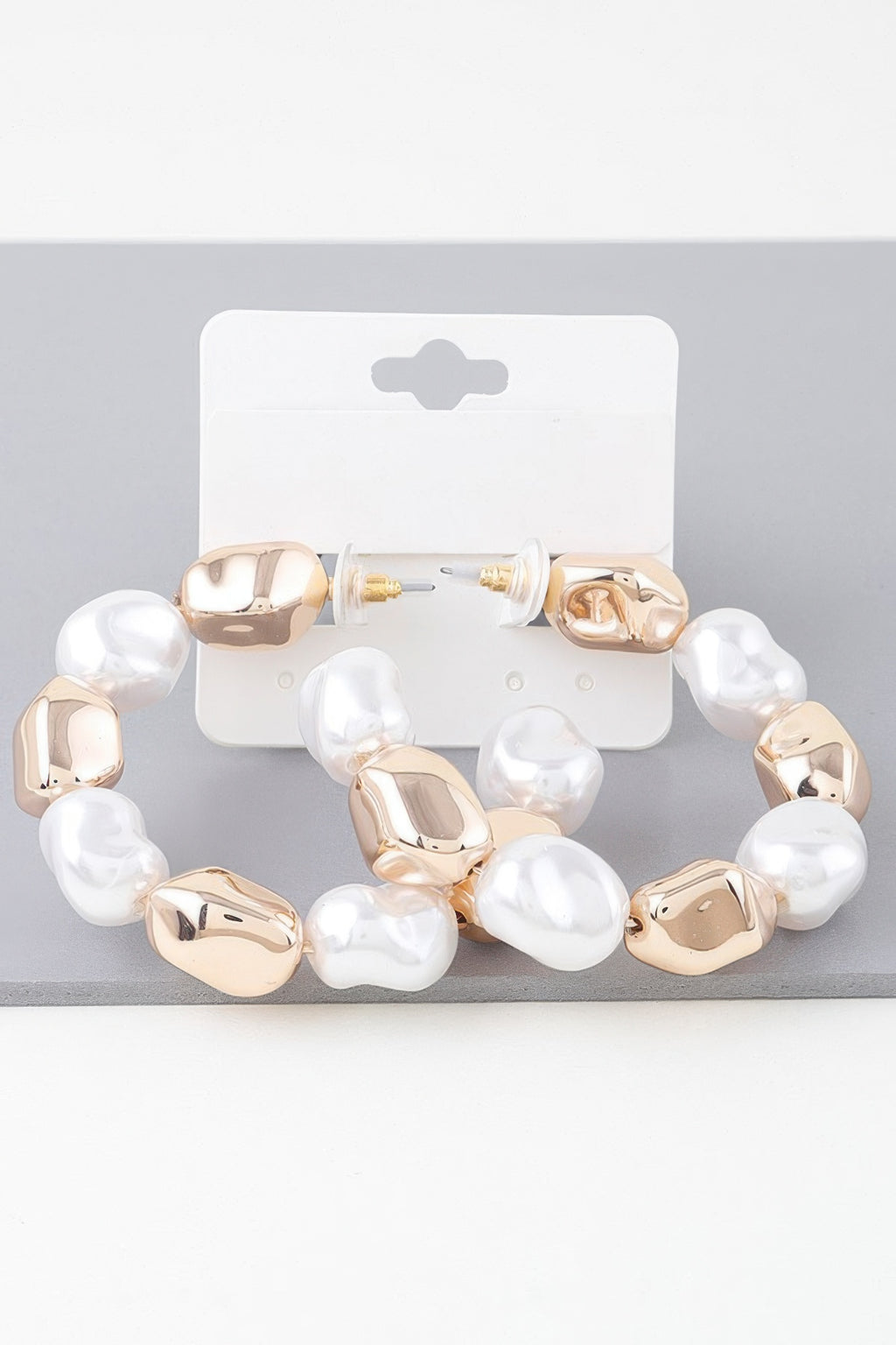 Shiny Pearl & Gold Hoop Earrings
