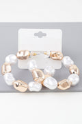 Shiny Pearl & Gold Hoop Earrings