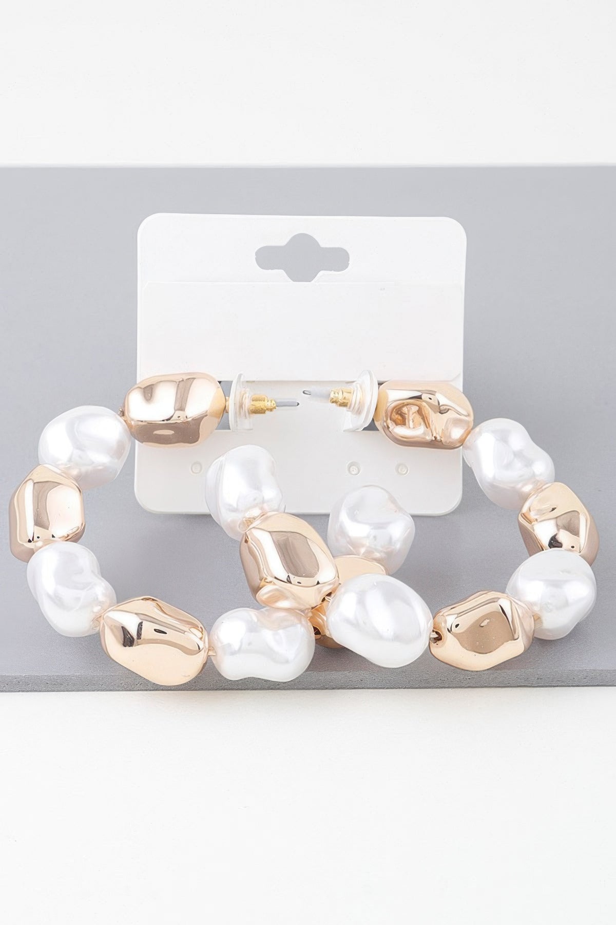 Shiny Pearl & Gold Hoop Earrings