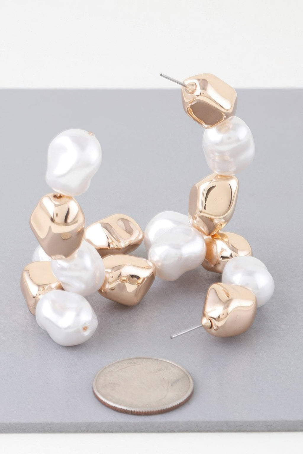 Shiny Pearl & Gold Hoop Earrings size comparison 