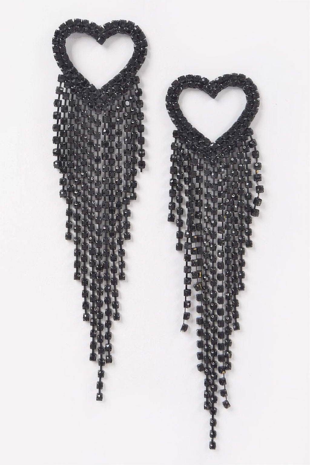 Sparkling Heart Cascade Drop black Earrings
