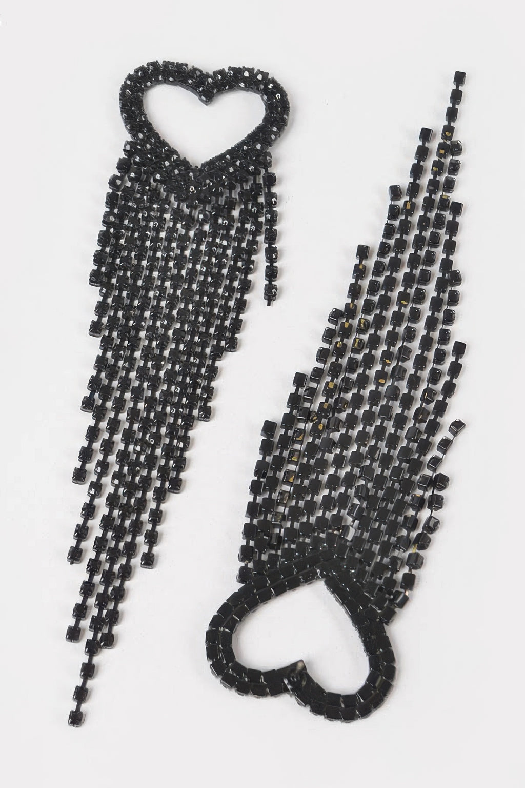 Sparkling Heart Cascade Drop black Earrings close up