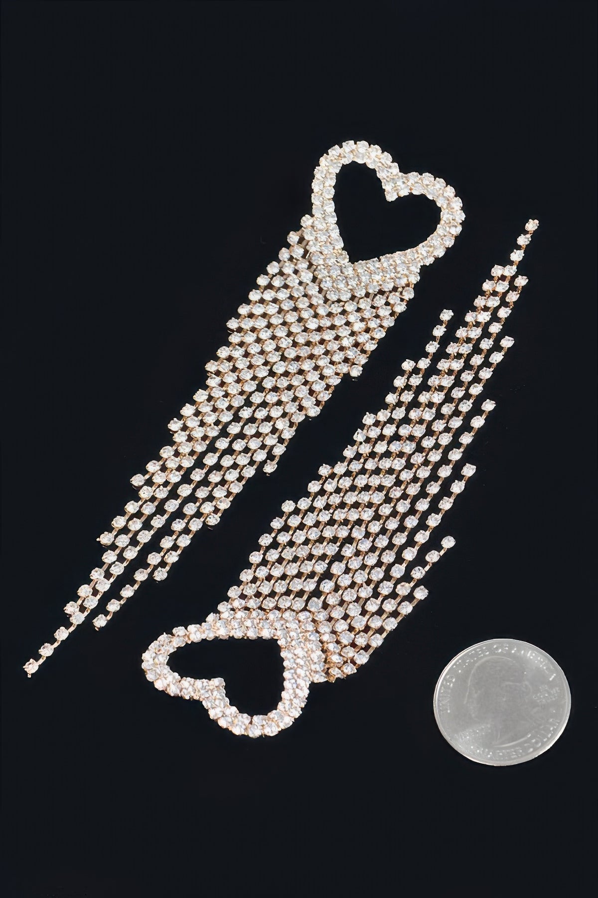 Sparkling Heart Cascade Drop gold Earrings close up