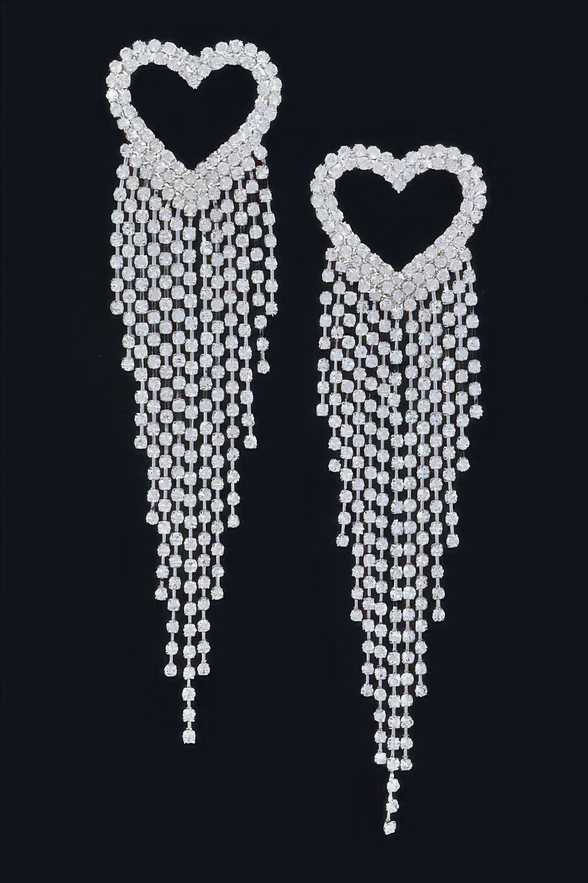 Sparkling Heart Cascade Drop silver Earrings