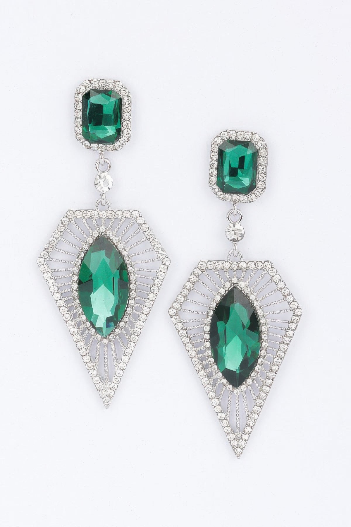 Glamorous green Gemstone Drop Rhinestone Earrings