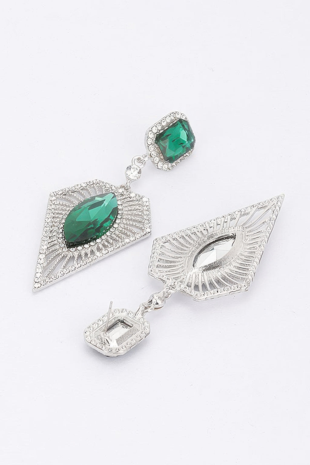 Glamorous Gemstone Drop Rhinestone Earrings back view