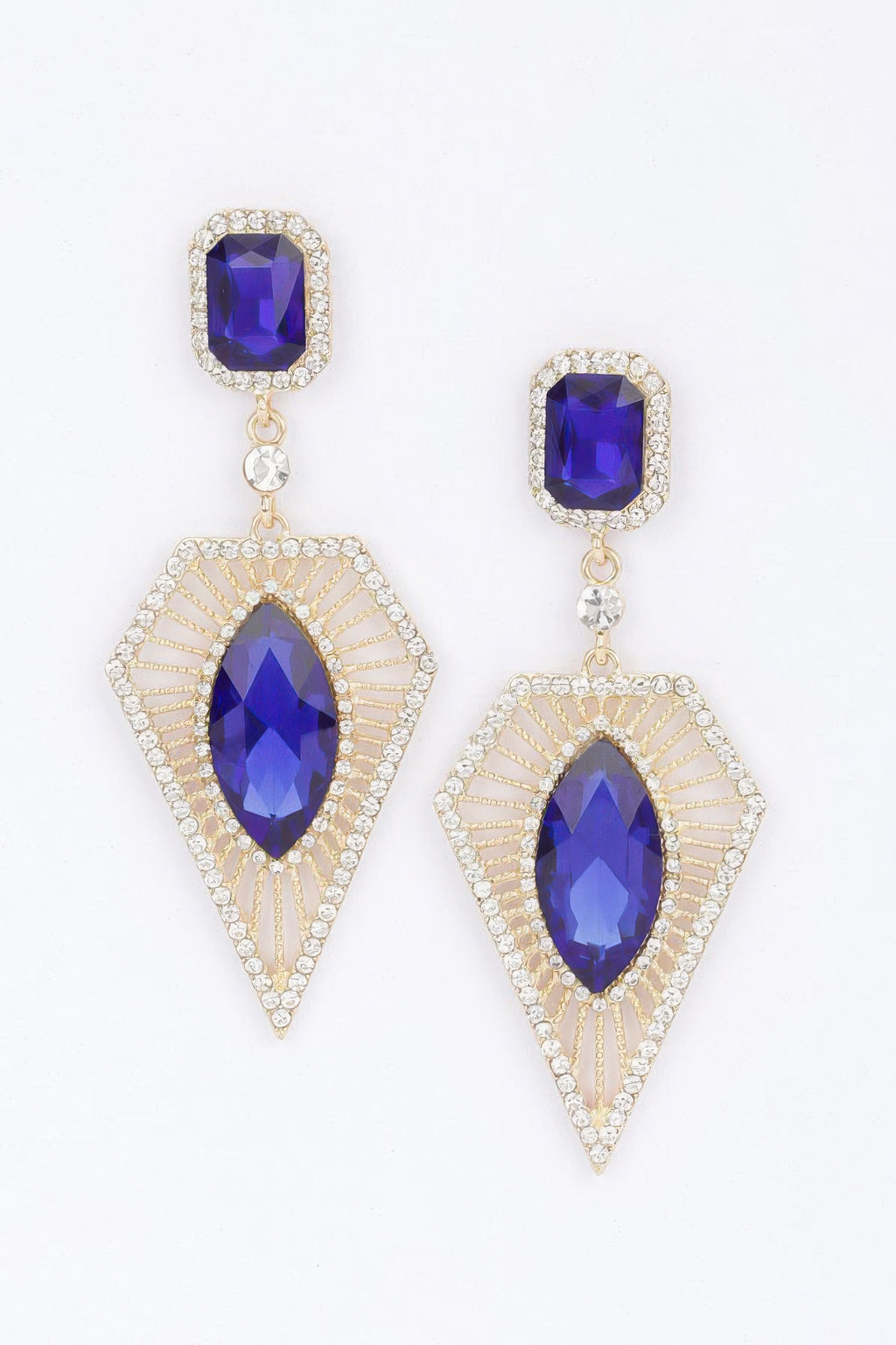 Glamorous cobalt blue Gemstone Drop Rhinestone Earrings
