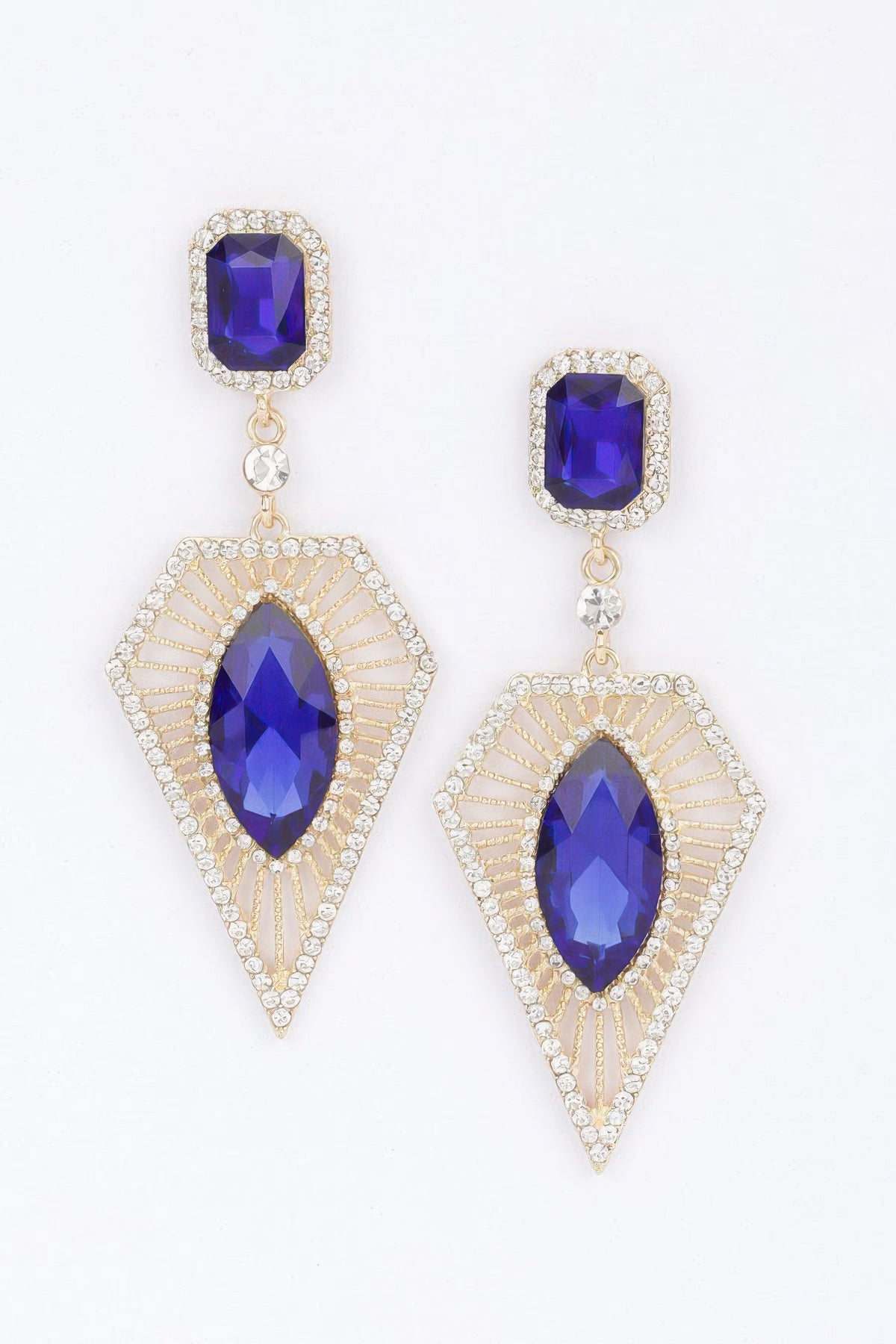 Glamorous cobalt blue Gemstone Drop Rhinestone Earrings