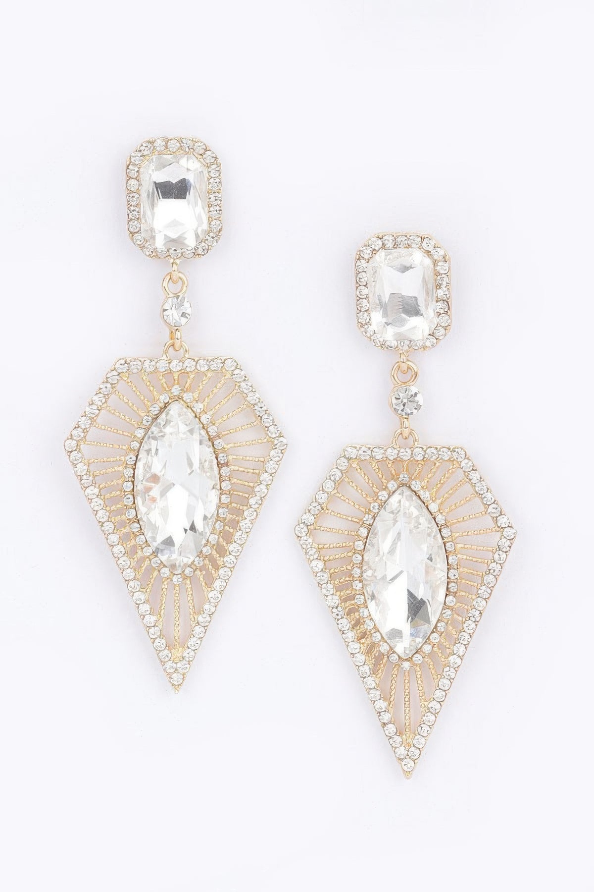 Glamorous clear gold Gemstone Drop Rhinestone Earrings