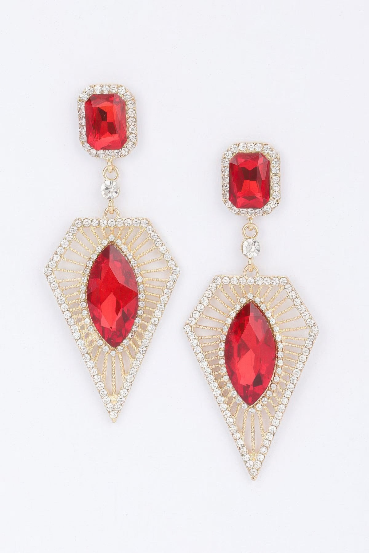 Glamorous red Gemstone Drop Rhinestone Earrings