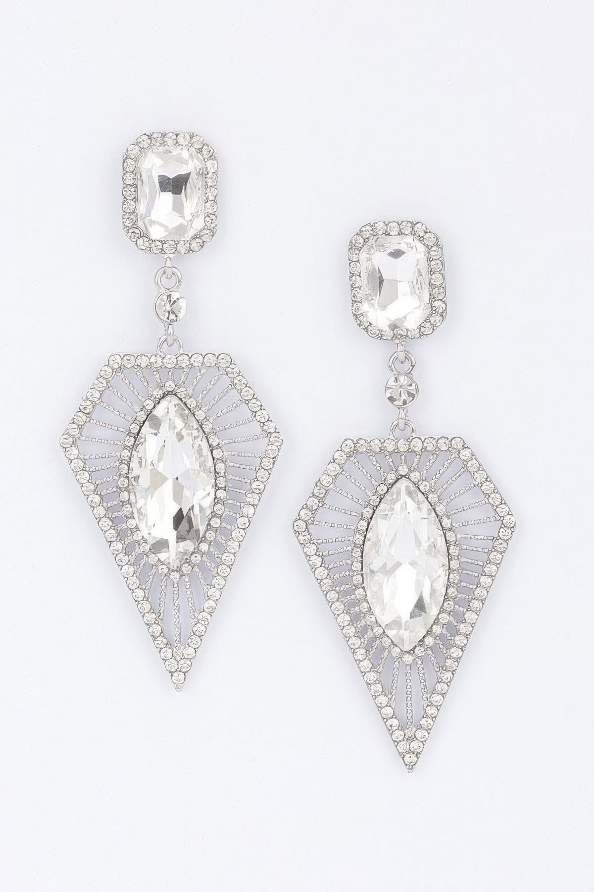Glamorous silver clear Gemstone Drop Rhinestone Earrings