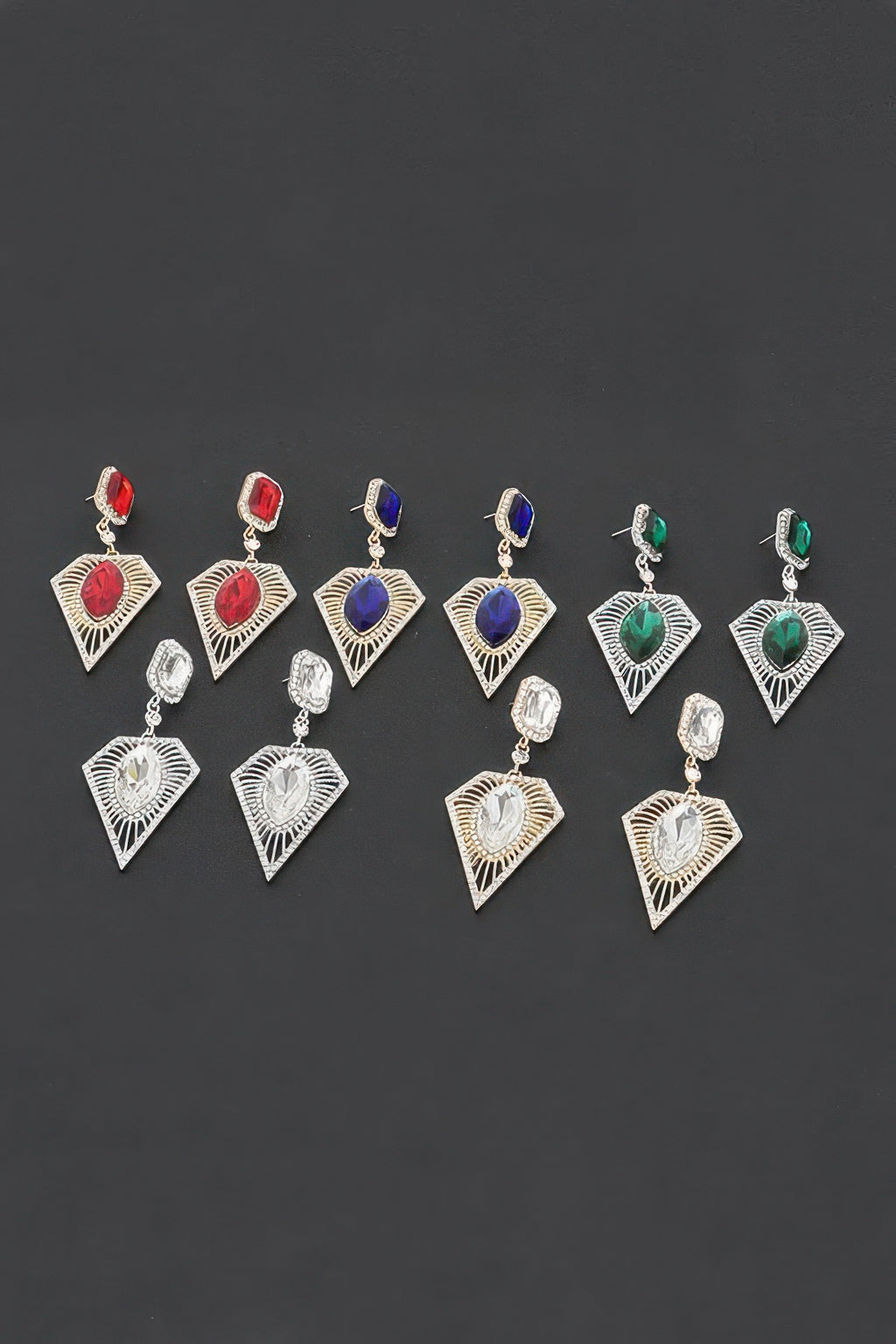 Picture showing assorted colos of Glamorous Gemstone Drop Rhinestone Earrings