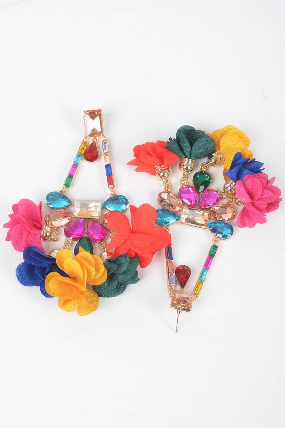 Multicolor Radiant Blossom rhinestone Party dangling Earrings close up
