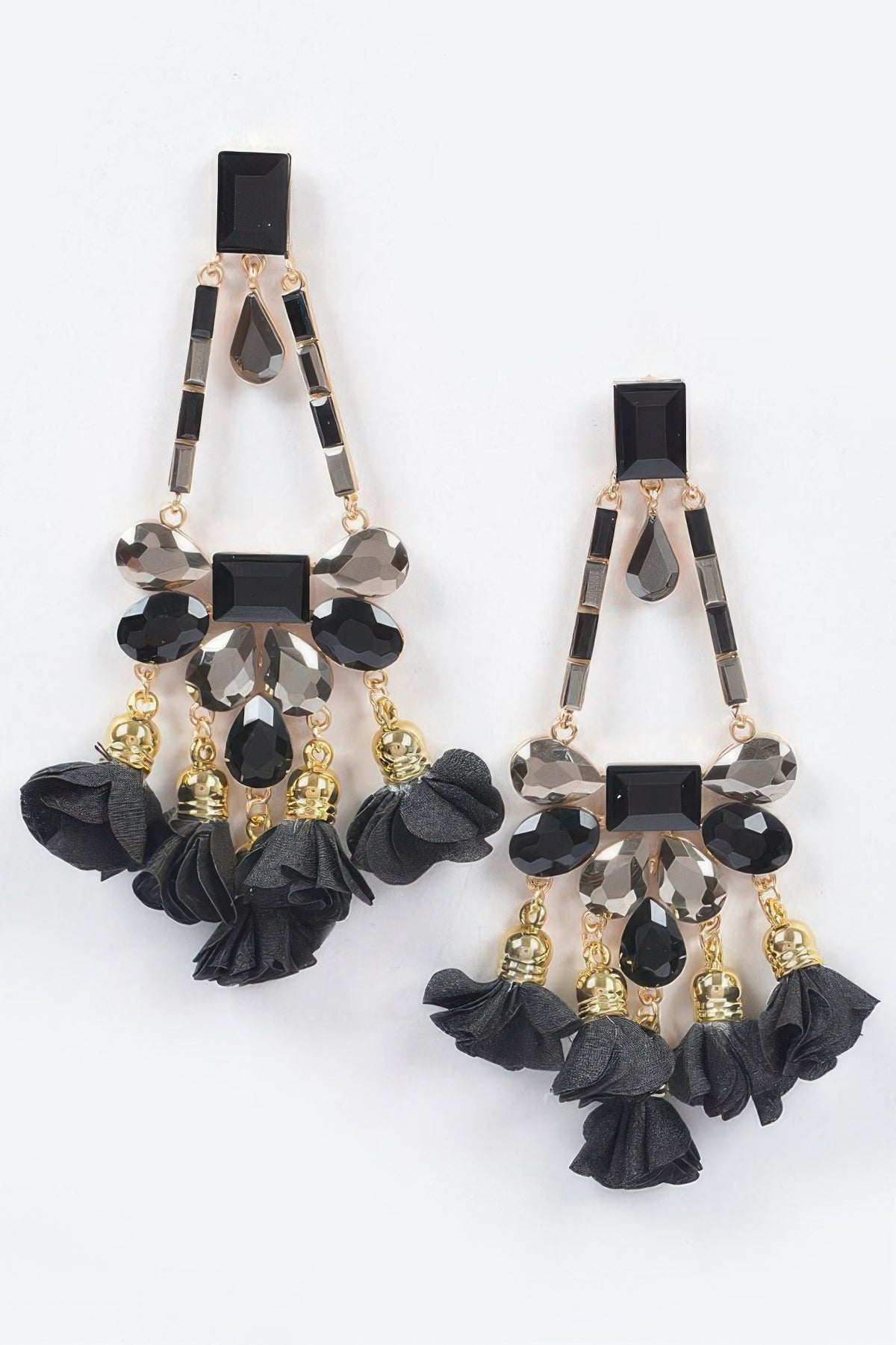 Black Radiant Blossom rhinestone Party dangling Earrings