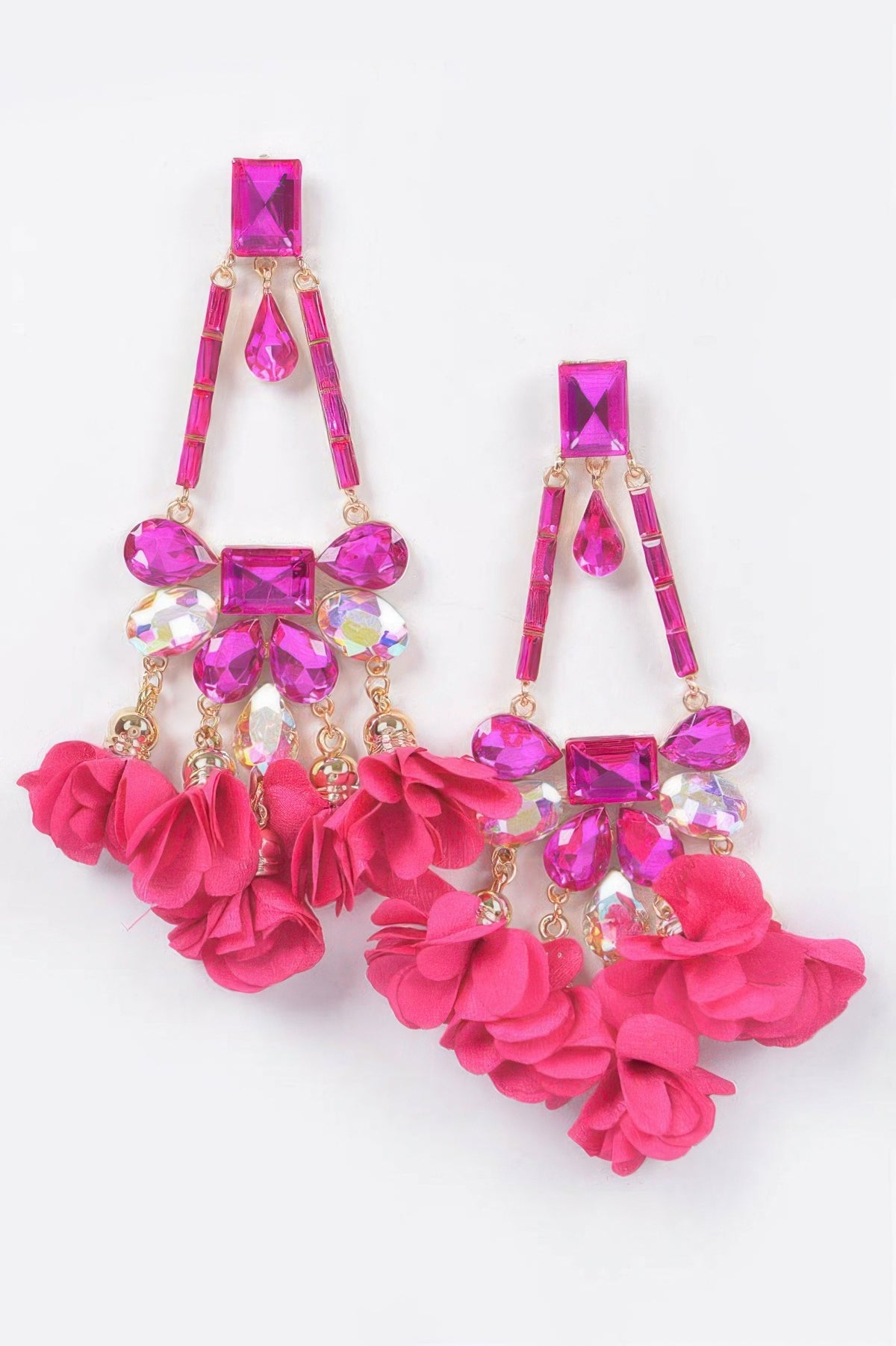 Fuschia Radiant Blossom rhinestone Party dangling Earrings