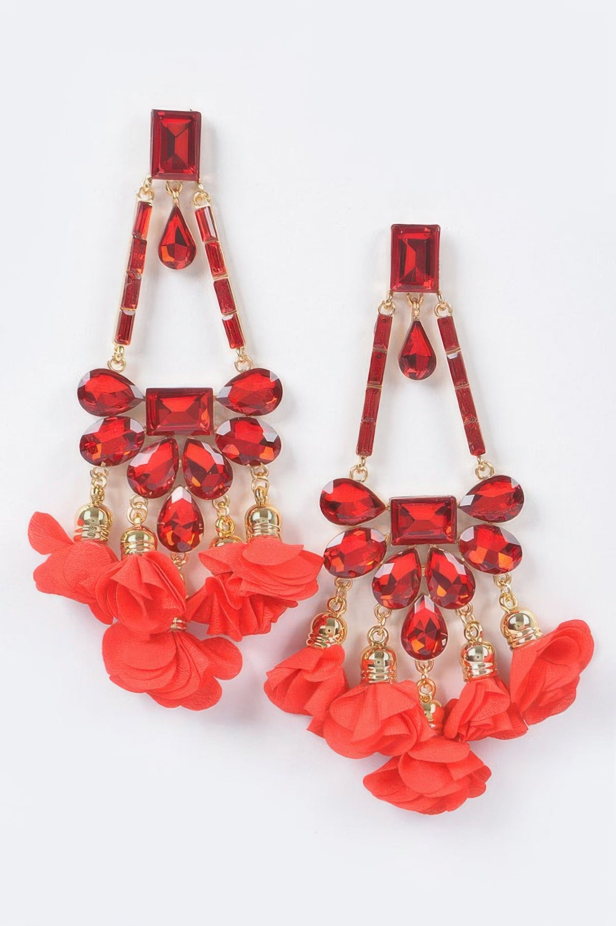 Red Radiant Blossom rhinestone Party dangling Earrings