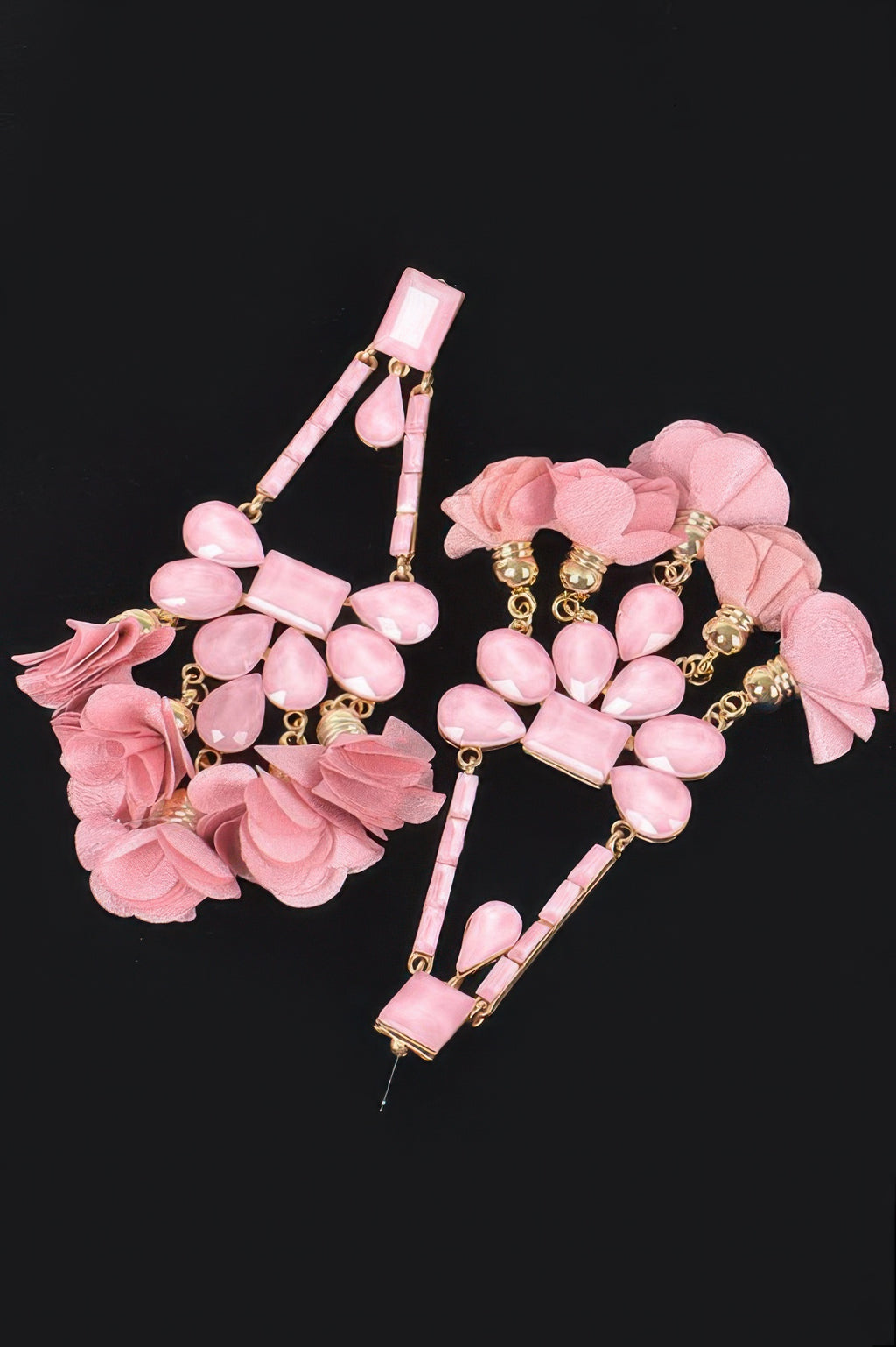 Pink Radiant Blossom rhinestone Party dangling Earrings up close