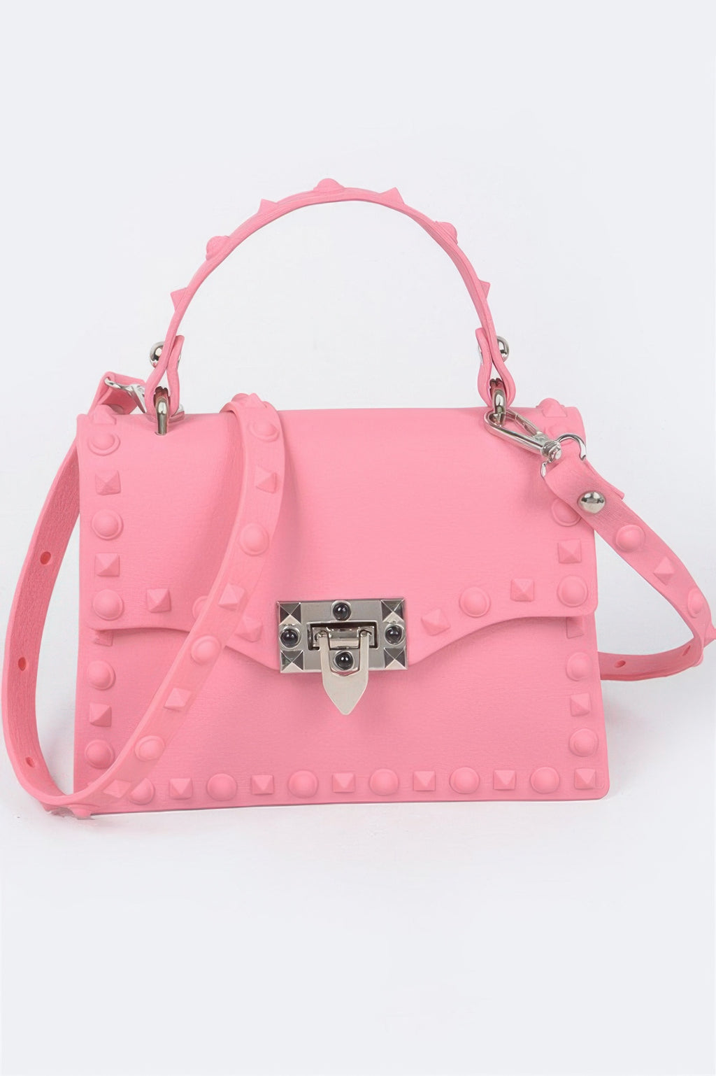 Blush pink Monotone Studded Faux Leather Clutch