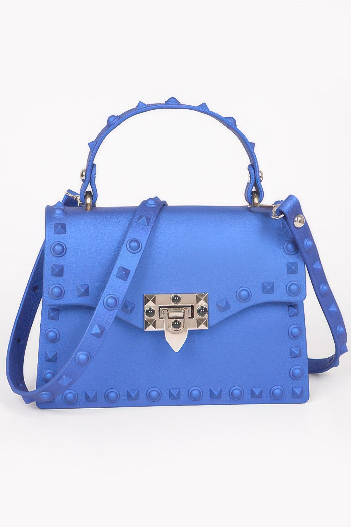 Cobalt blue Monotone Studded Faux Leather Clutch