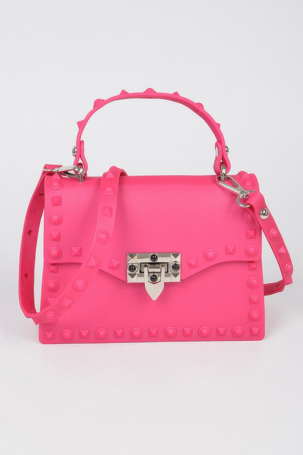 Fuschia Monotone Studded Faux Leather Clutch