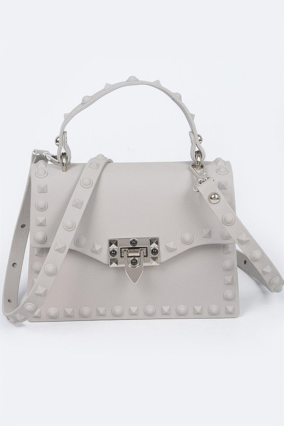 Light grey Monotone Studded Faux Leather Clutch