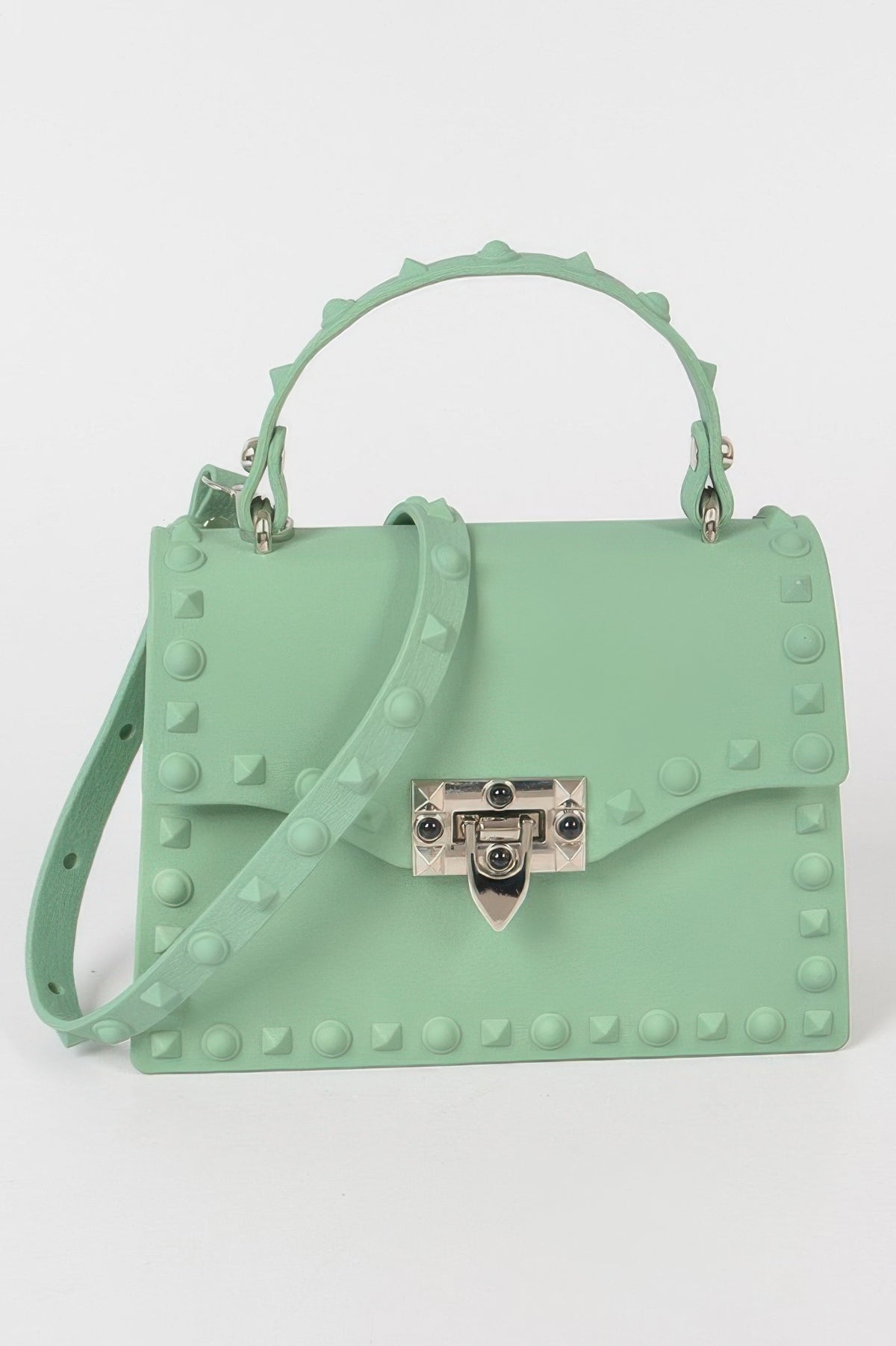 Mint Monotone Studded Faux Leather Clutch