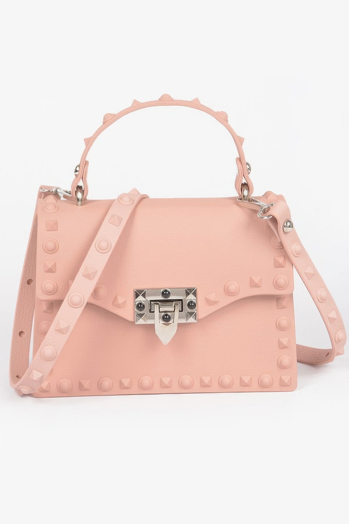 Pink Monotone Studded Faux Leather Clutch
