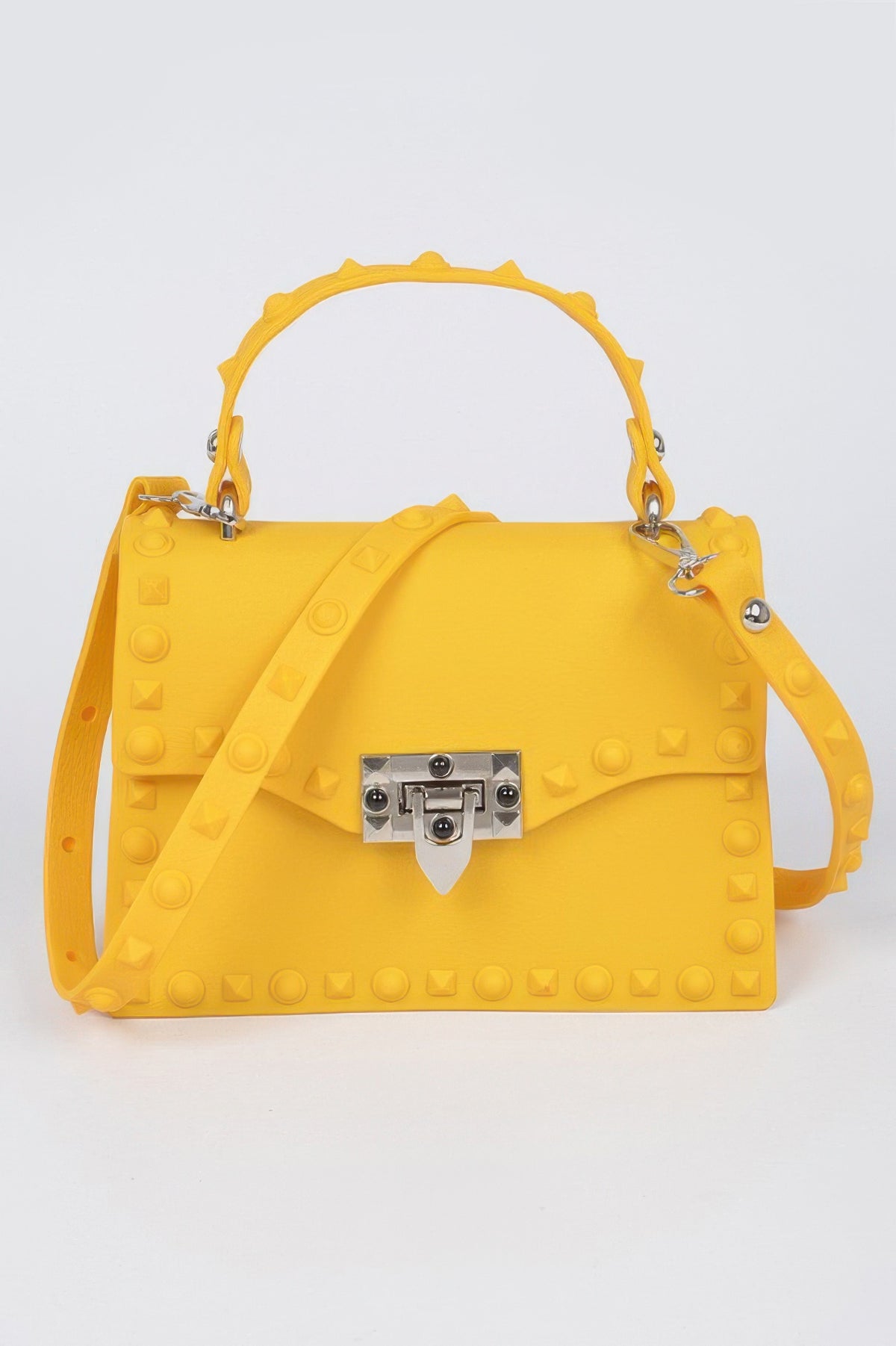 Yellow Monotone Studded Faux Leather Clutch