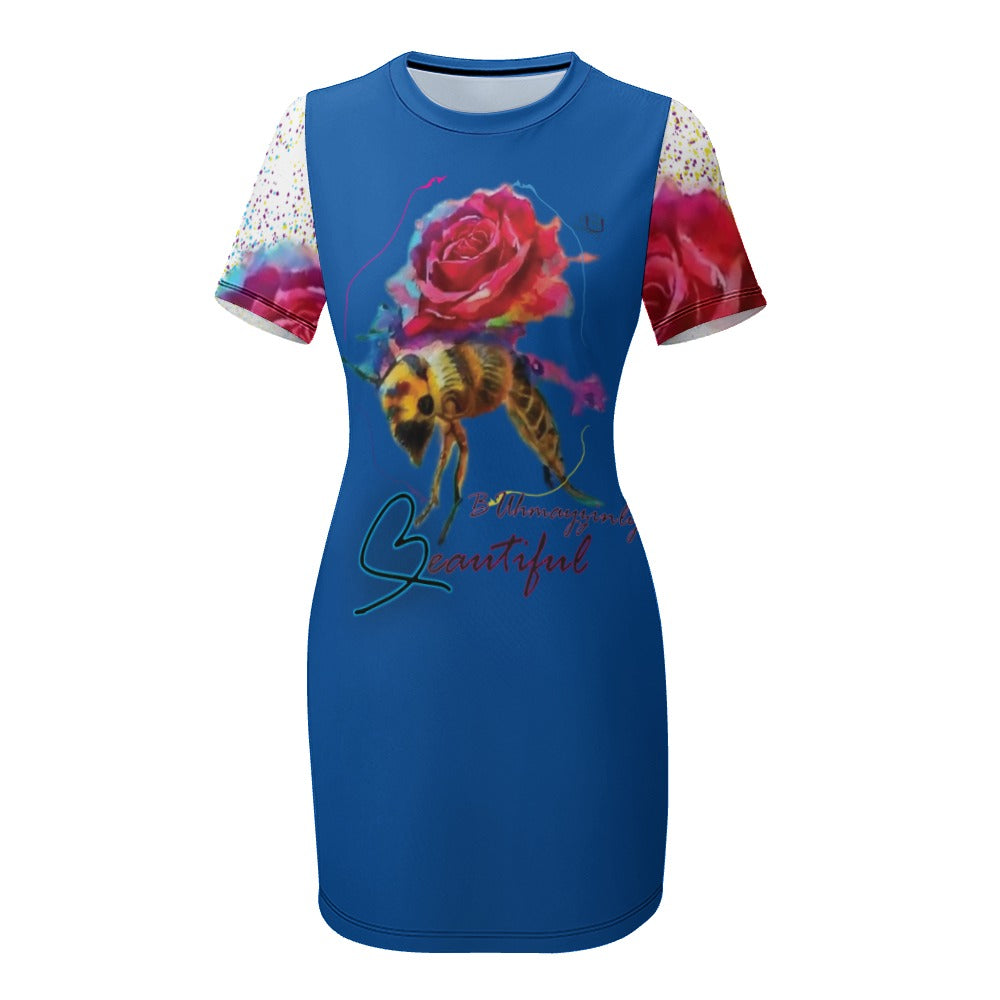 Introducing our Women's Crew Neck Short Sleeve Dress by BUhmayzing. This chic short sleeve dress features a convenient slip-on design for easy wear. Made with stretchy material, it fits your figure perfectly, creating an alluring silhouette