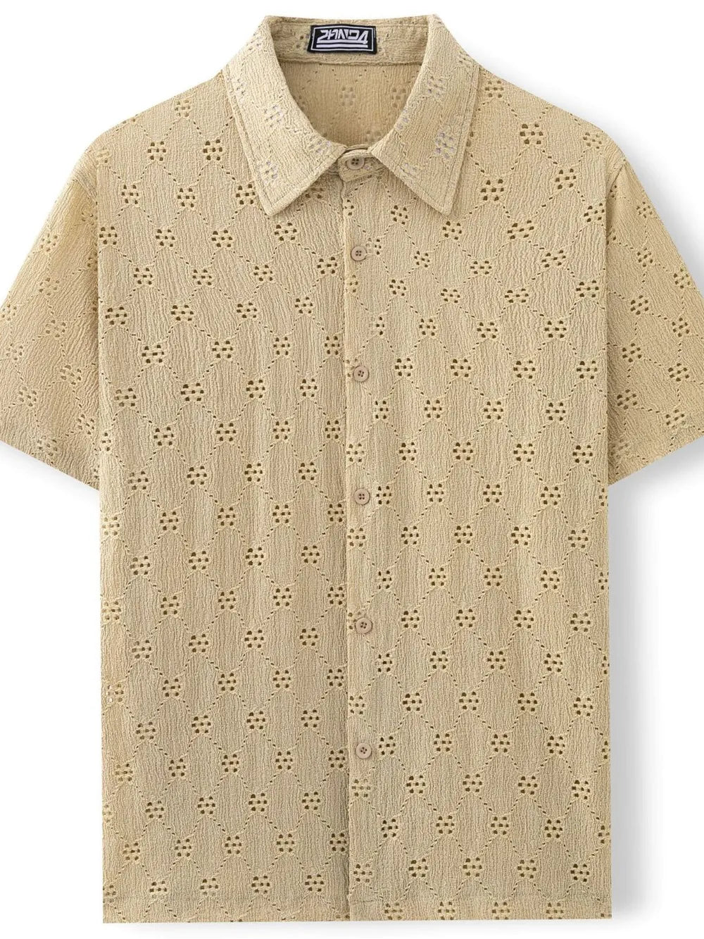 Men's khaki Perforated Short Sleeve Casual Button Down Shirt
