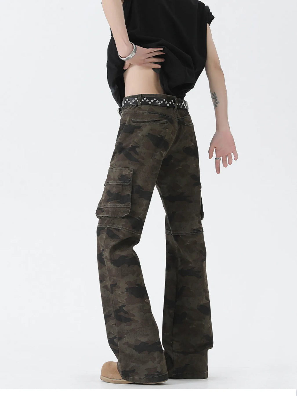Men's Camo Cargo Flare Jeans back view