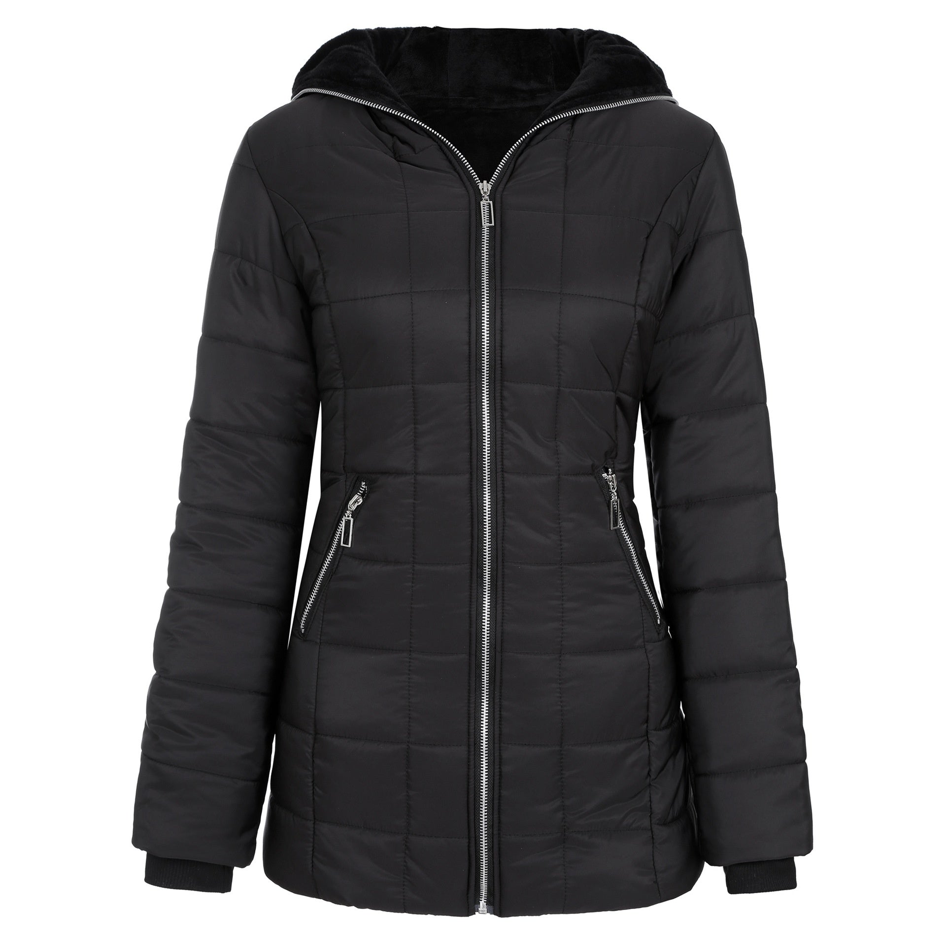 Velvet Whisper: Hooded Long-Sleeved Warm Cotton Puffer Jacket in Bold Hues